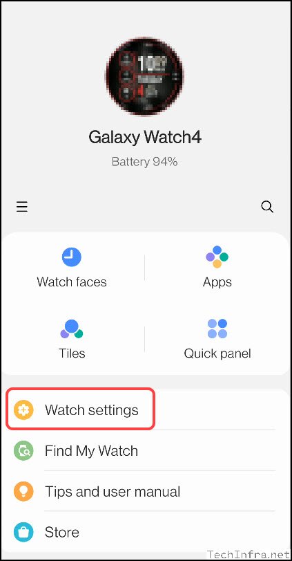 Galaxy wear app watch settings